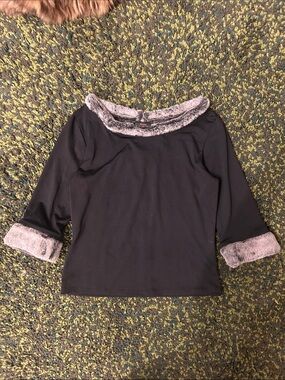 y2k Hiatus Fur Trim Half Sleeve Top